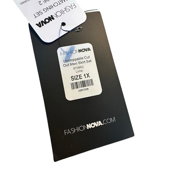 NWT Womans fashion nova lime green unstoppable cut out maxi skirt set plus 1X - Picture 4 of 9